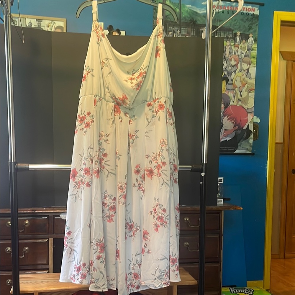 Torrid size 4 Maxi Chiffon Cowl Neck Pleated Dress Light Blue with Pink Flowers - Picture 2 of 9